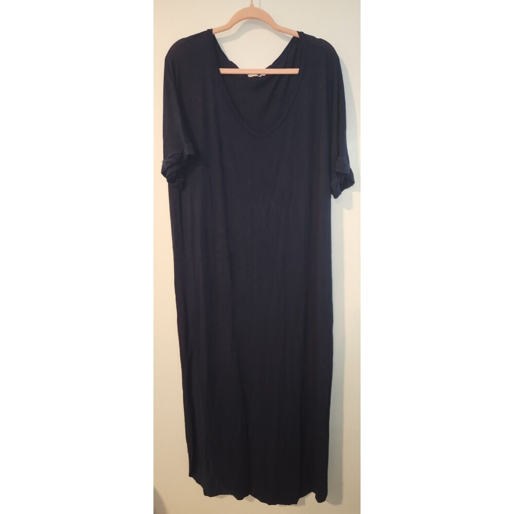 Promesa Womens Sz XL/XXL Navy Blue V-Neck High Slit Maxi Dress